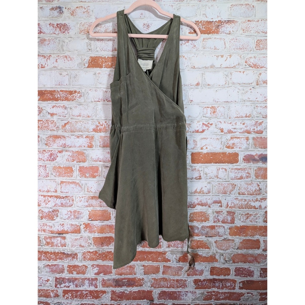Madison Marcus Silk‎ Wrap Dress Womens Medium Olive Green Asymmetrical Racerback